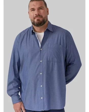 Big Sizes Camasa barbati big sizes, cu imprimeu cu buline si croiala Regular fit, Albastru inchis