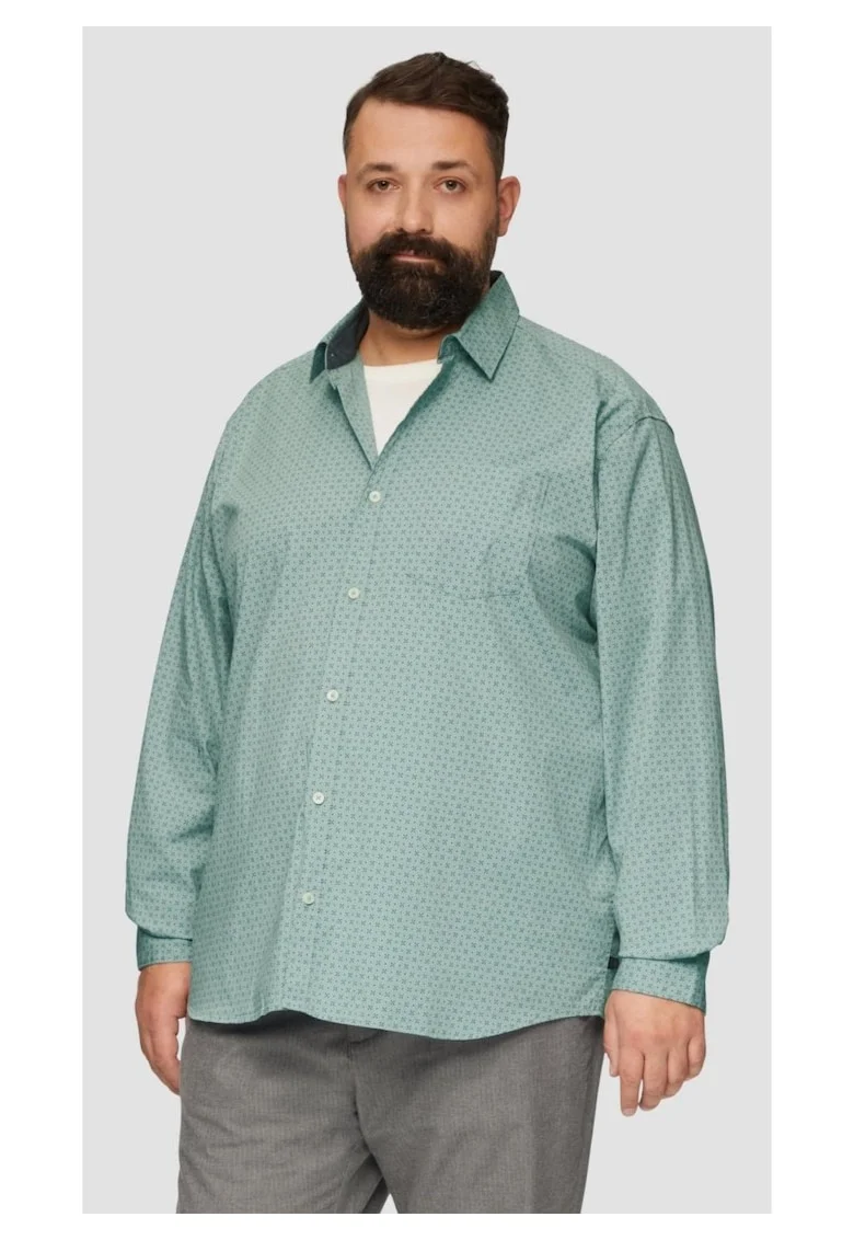 Camasa barbati big sizes, cu maneca lunga si imprimeu floral, Slim Fit, Verde deschis, Verde deschis