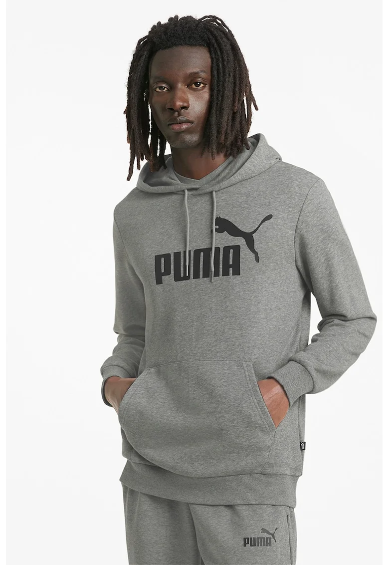 Hanorac cu imprimeu logo si buzunar kangaroo Essentials, Negru/Gri melange