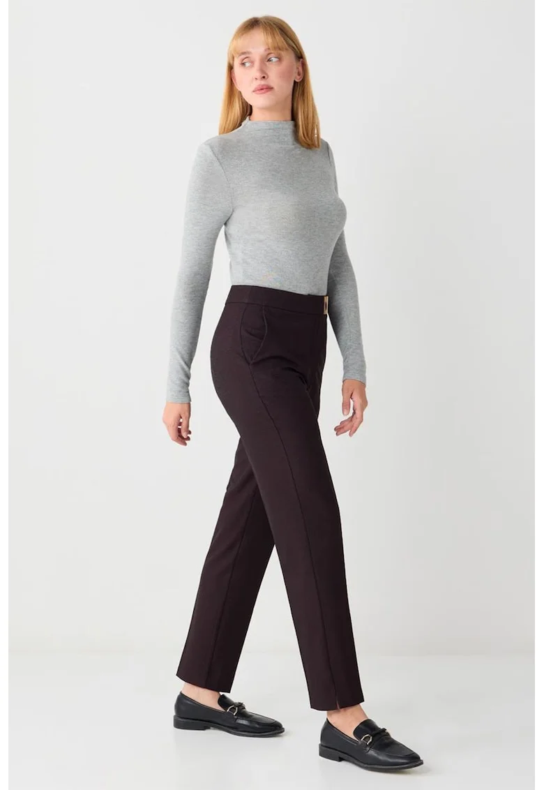 Pantaloni conici cu talie inalta si pliuri, Violet