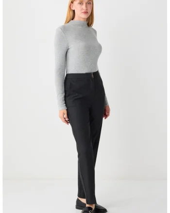 Pantaloni conici cu talie inalta si pliuri, Gri inchis