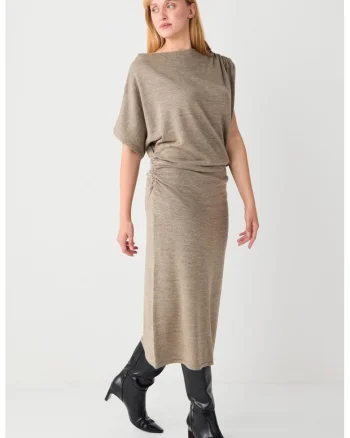 Rochie lunga cu maneci asimetrice, Bej melange
