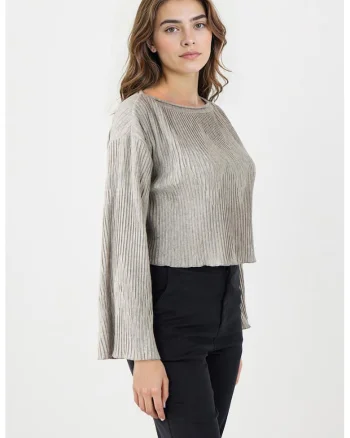 Bluza texturata cu maneci evazate, Grej