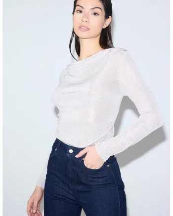 Bluza cu decolteu barcuta, Crem