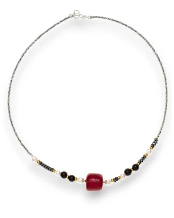 Colier  cu cristale, hematite, perle si coral, Multicolor