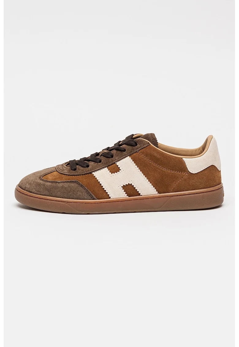 Pantofi sport din piele intoarsa cu insertii din piele Cool, Caramel/Bej deschis