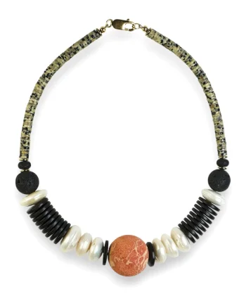 Colier cu perle si coral  incuietori de aur filat 14K, Multicolor