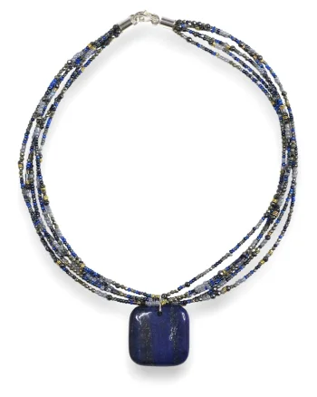 Colier  cu sirag multiplu, cristale si lapis lazuli, Albastru regal