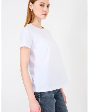 Tricou lejer cu decolteu rotund, Alb optic