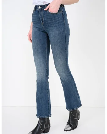 Blugi bootcut cu talie medie, Albastru inchis