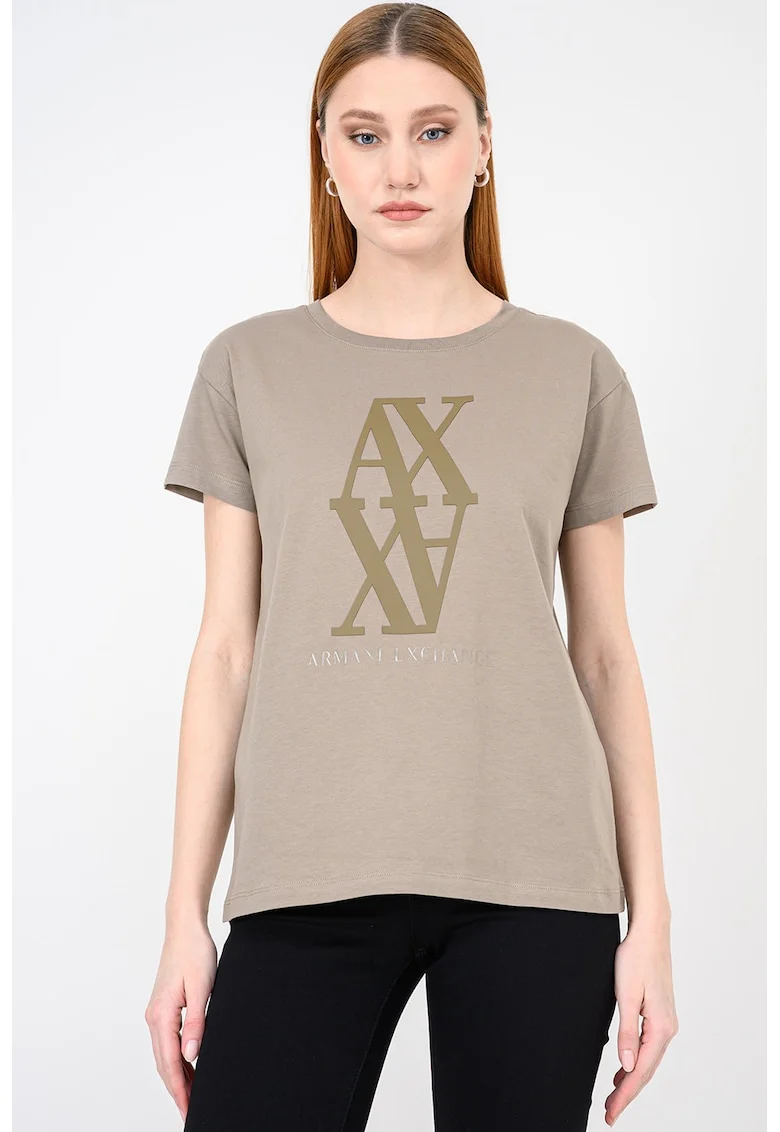 Tricou lejer cu decolteu rotund, Maro taupe deschis