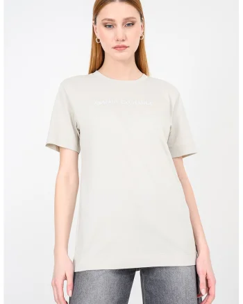 Tricou regular fit cu decolteu la bazza gatului, Alb fildes/Bej