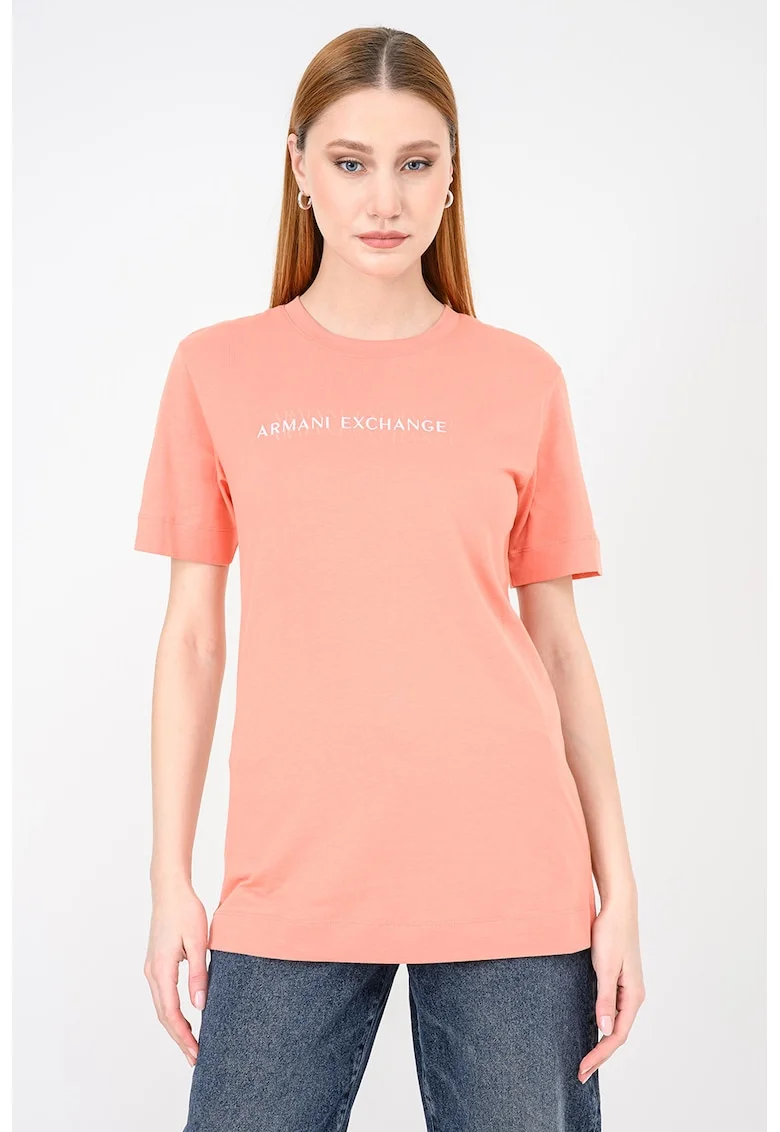 Tricou regular fit cu decolteu la bazza gatului, Alb/Roz somon