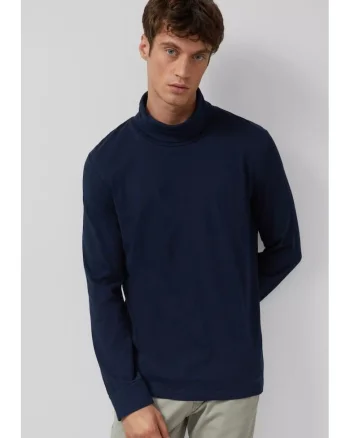 Bluza uni de bumbac cu guler inalt