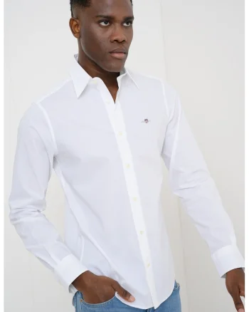 Camasa slim fit cu logo, Alb optic