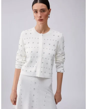 Cardigan cu aplicatii cu nituri, Alb