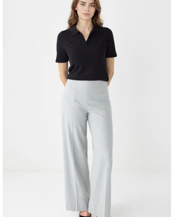 Pantaloni cu croiala ampla si pensa, Gri deschis