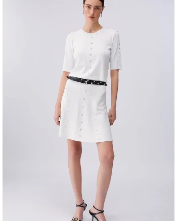 Tricou crop cu aplicatii cu nituri, Alb