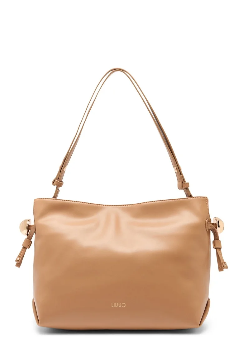 Geanta din piele ecologica cu bareta de umar si logo discret Medium Riccy, Caramel