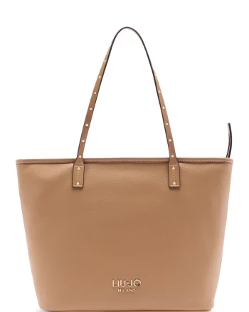 Geanta tote cu detaliu logo, Caramel
