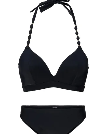 Costum de baie din doua piese cu model uni, Negru