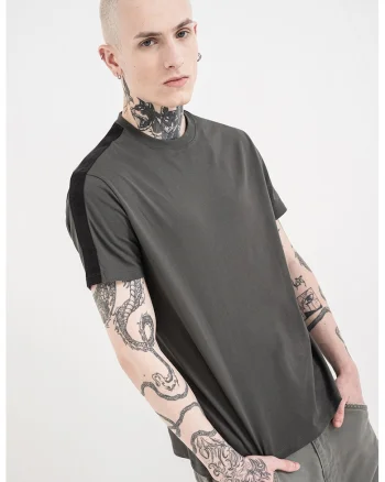 Tricou de bumbac cu banda logo, Kaki inchis