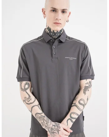 Tricou polo de bumbac cu logo discret, Gri carbune