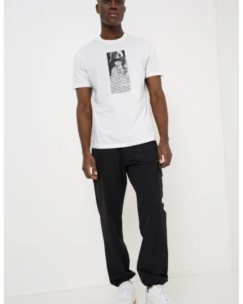 Tricou regular fit cu imprimeu foto, Alb/Negru stins