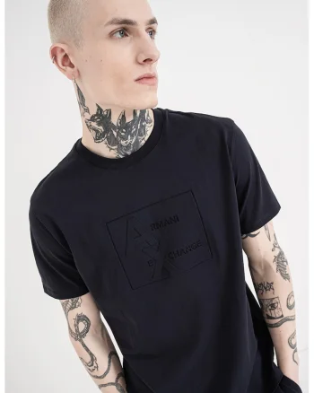 Tricou de bumbac cu decolteu la baza gatului, Bleumarin