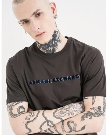 Tricou de bumbac cu model text, Maro inchis