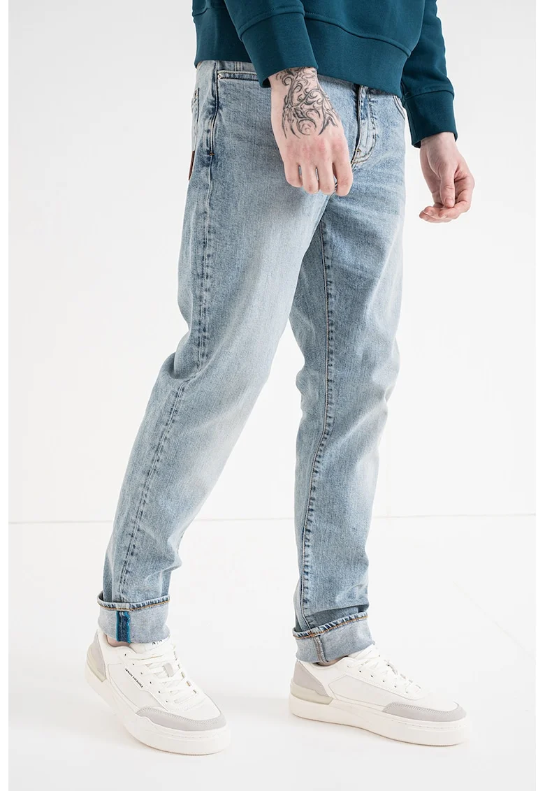 Blugi slim fit cu talie medie, Albastru deschis melange