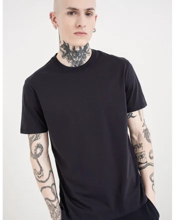 Tricou de bumbac cu decolteu la baza gatului, Bleumarin