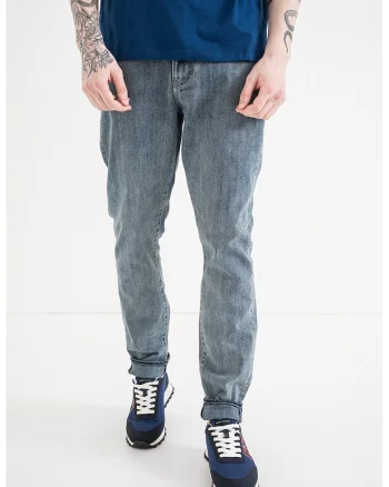Blugi slim fit cu talie medie, Albastru deschis melange