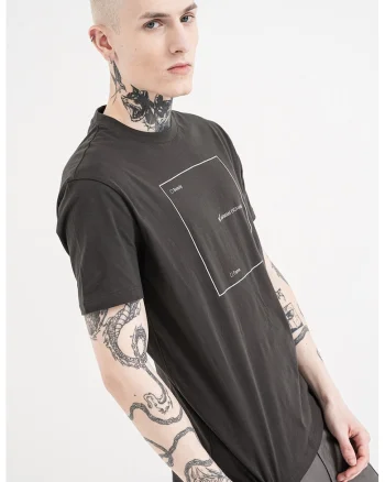 Tricou de bumbac cu decolteu la baza gatului si imprimeu logo, Gri antracit