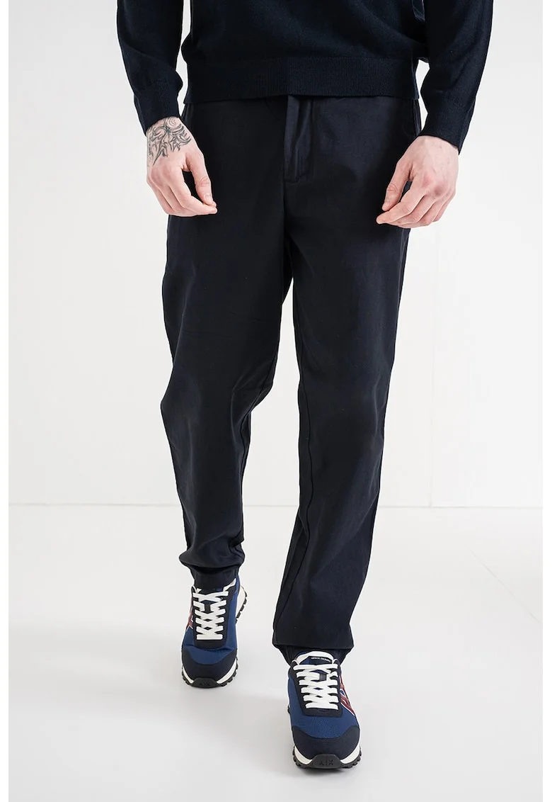 Pantaloni drepti de bumbac cu talie medie, Albastru ultramarin