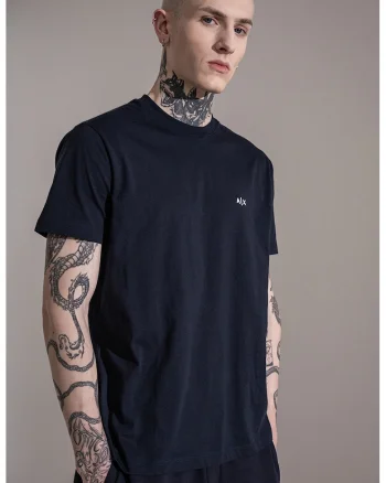 Tricou uni de bumbac cu logo discret, Alb/Bleumarin