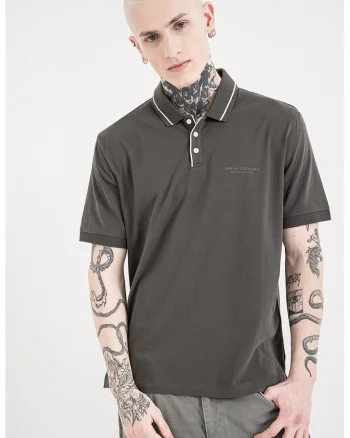 Tricou polo uni, Alb/Kaki inchis