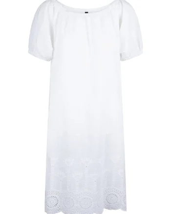 Rochie cu maneci scurte si garnitura din dantela sangallo, Alb