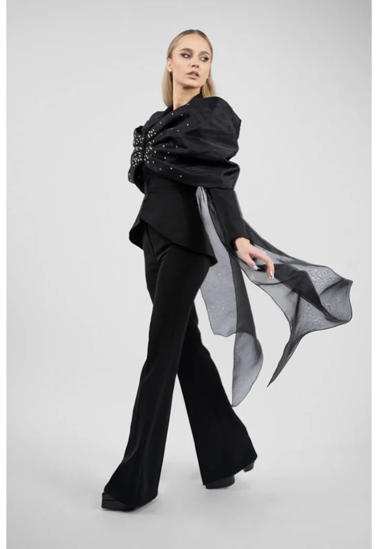 Sacou cu funda supradimensionata si trena din organza, Negru