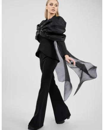 Sacou cu funda supradimensionata si trena din organza, Negru