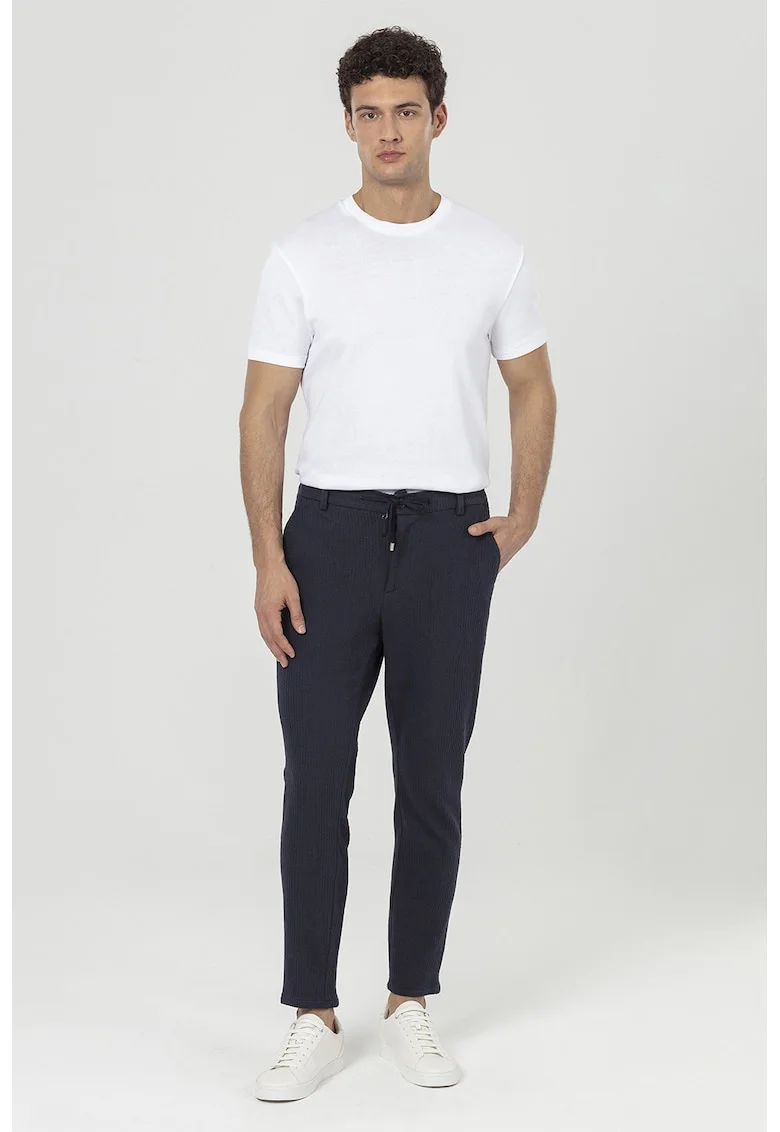 Pantaloni texturati cu croiala regular-fit si snur in talie, Albastru ultramarin