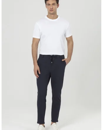 Pantaloni texturati cu croiala regular-fit si snur in talie, Albastru ultramarin