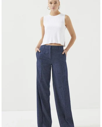Pantaloni cu croiala ampla si buline, Bleumarin