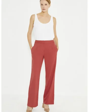 Pantaloni drepti cu model uni, Portocaliu mandarina