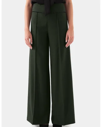 Pantaloni evazati cu talie inalta, Verde inchis