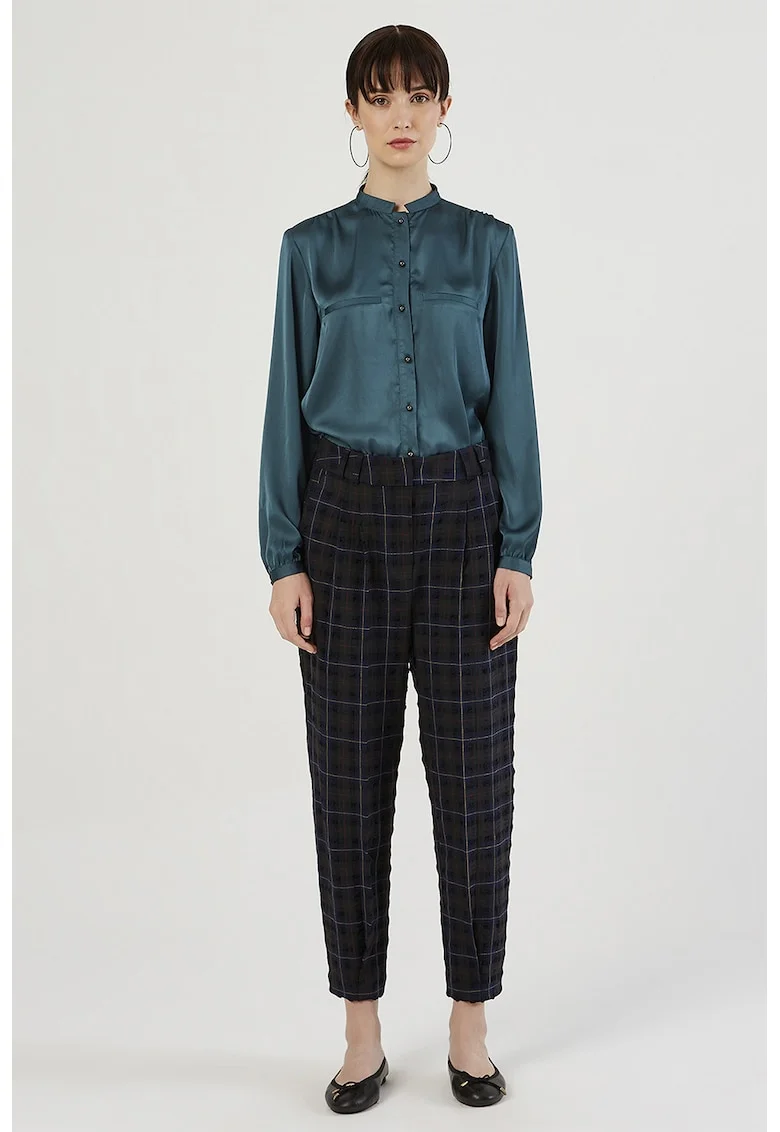 Pantaloni cu buzunare laterale si model in carouri, Rosu/Verde inchis/Albastru ultramarin