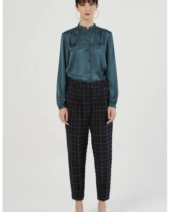 Pantaloni cu buzunare laterale si model in carouri, Rosu/Verde inchis/Albastru ultramarin