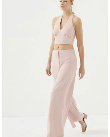 Pantaloni uni cu croiala ampla, Roz pal