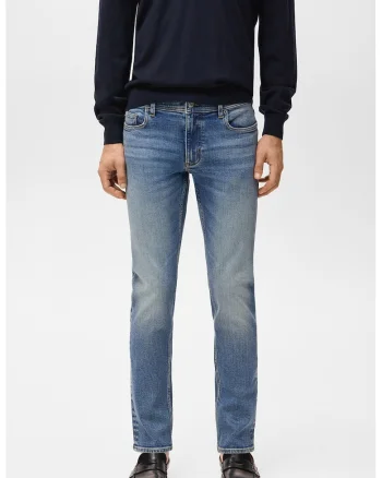 Blugi slim-fit cu aspect decolorat, Albastru lavanda