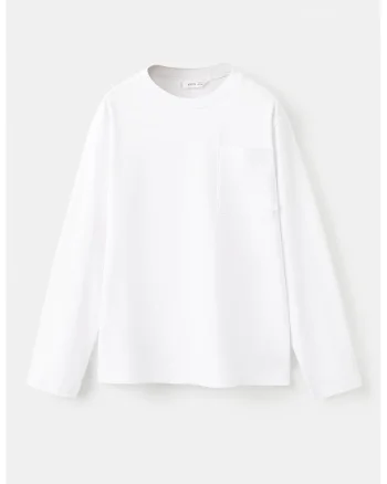 Bluza din bumbac cu buzunar pe piept, Alb